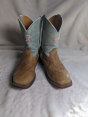 Tin Haul Two-Tone Tan and Light Blue Cowboy Boots